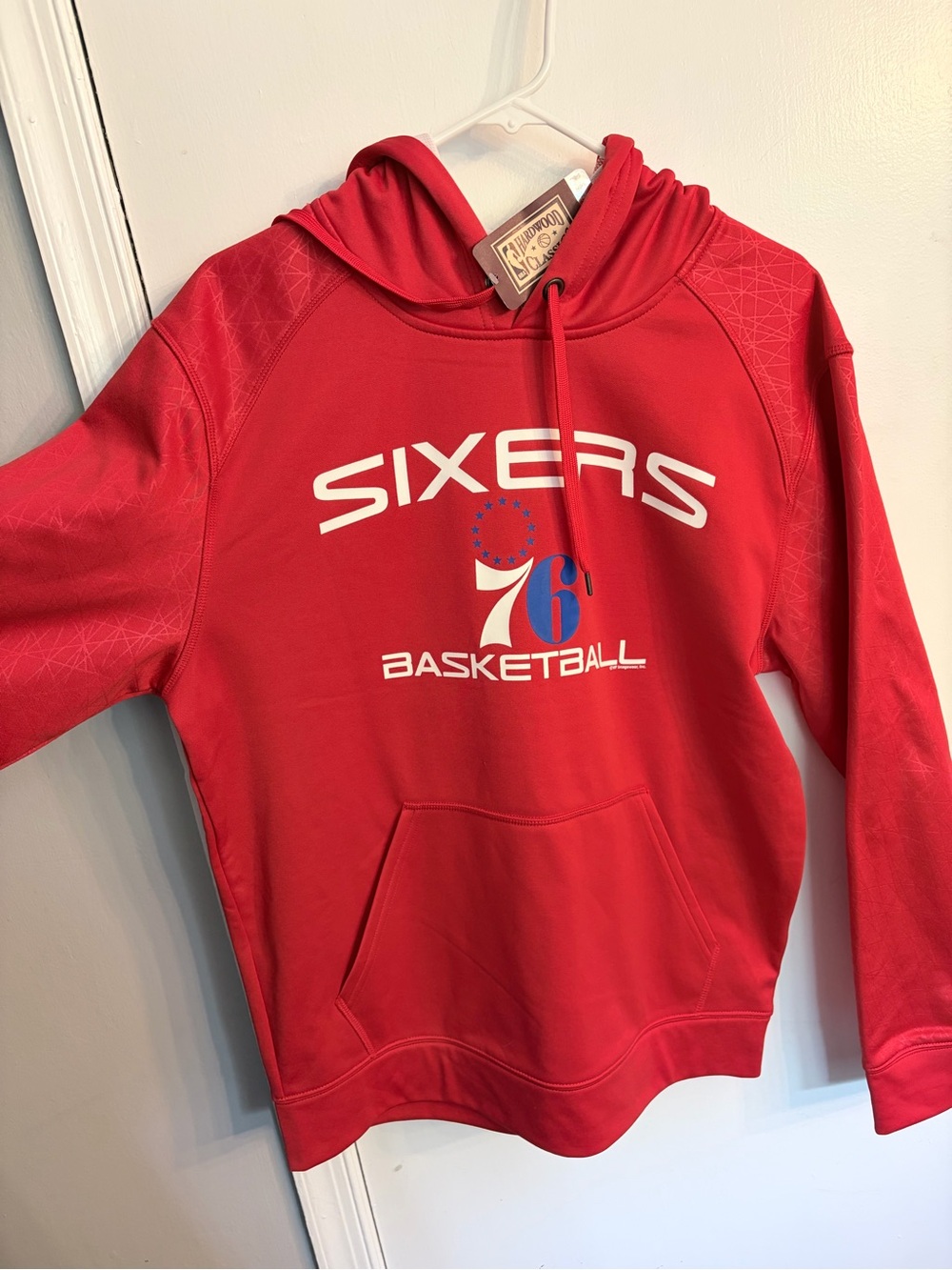 NBA Sixers Red Pullover Hoodie with White & Blue Logo